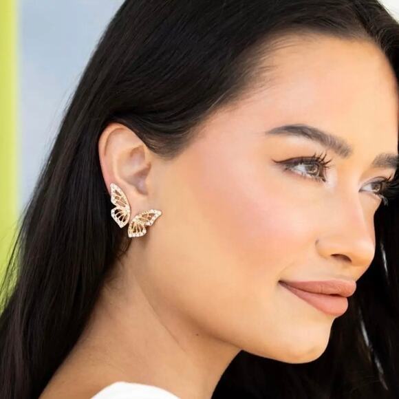 New Plunder "Navy Faye" Crystal Butterfly Earrings (1") - Picture 2 of 5